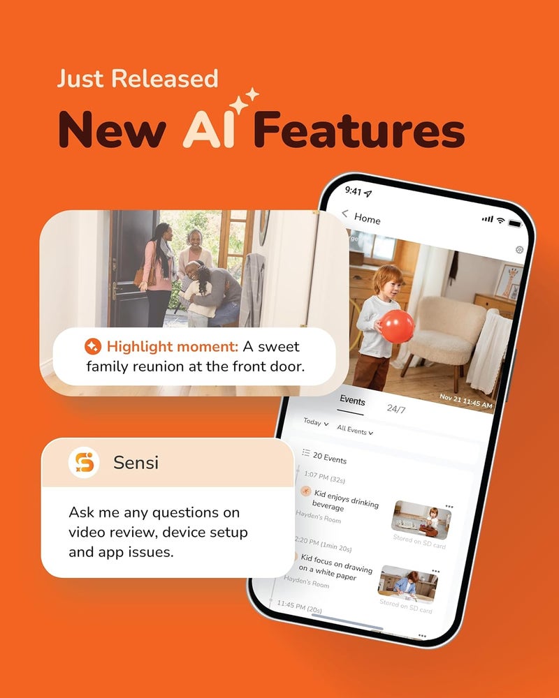 Sensforge 2.5K Indoor Pan-Tilt Dome Security Camera, AI Human & Pet Detection, 360° Coverage, Two-Way Audio, Dual-Band Wi-Fi (2.4G/5G), 64GB SD Card Included, No Monthly Fees - Image 3